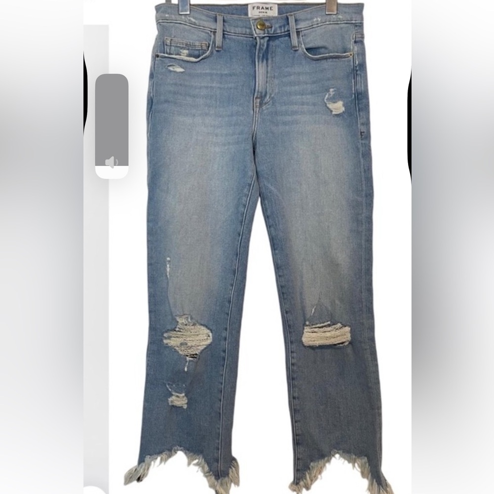 FRAME Jeans Le Nouveau Straight Raw Edge Distressed Cropped Size 30 - Picture 2 of 11
